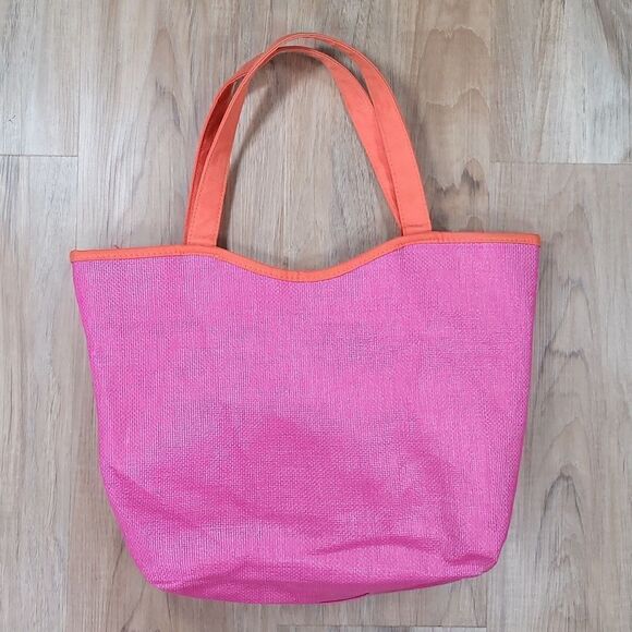 💜Pink, Orange, & Teal Tropical Floral Print Reversible Tote - Picture 3 of 7